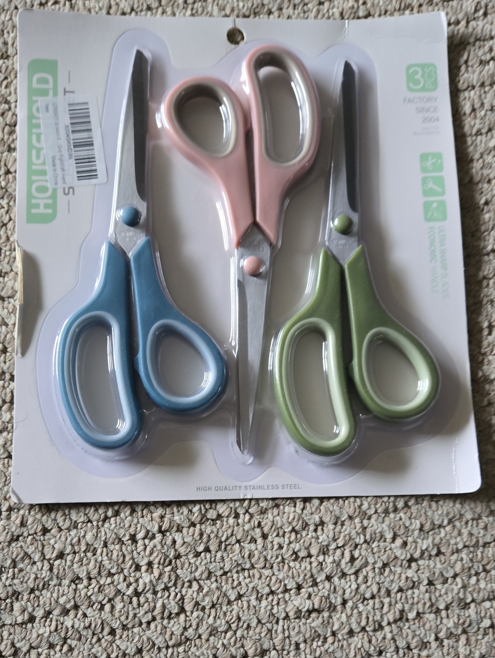Household 3-Pack Pastel Scissors Set — Blue, Pink & Green